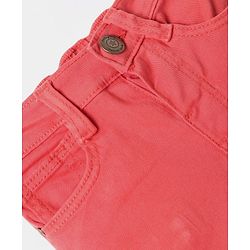 Babyhug Washed Denim Mid Thigh Shorts With Stretch - Coral