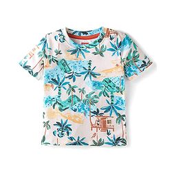 Babyhug Cotton Knit Half Sleeves T-Shirt with Beach Theme Print - White