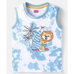 Babyhug Cotton Knit Sleeveless T-Shirt with Lion Graphics - White