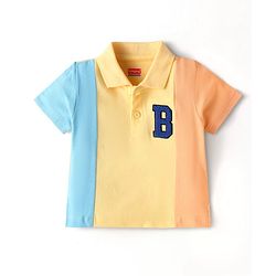 Babyhug Cotton Knit Half Sleeves Cut & Sew Polo T-Shirt with Text Embroidered - Yellow