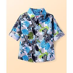 Babyhug Cotton Knit Full Sleeves Shirt with Zebra Print -  White
