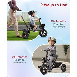Babyhug Cruise Plug & Play Trike with Mild Steel Frame & Parental Handle Front & Rear Storage Basket with 3 Rubber Wheels with Foldable Foot Rest & Bell - Black