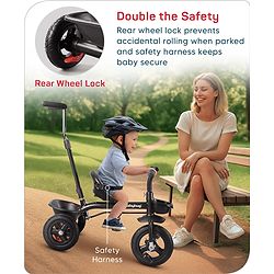 Babyhug Cruise Plug & Play Trike with Mild Steel Frame & Parental Handle Front & Rear Storage Basket with 3 Rubber Wheels with Foldable Foot Rest & Bell - Black