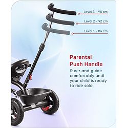 Babyhug Cruise Plug & Play Trike with Mild Steel Frame & Parental Handle Front & Rear Storage Basket with 3 Rubber Wheels with Foldable Foot Rest & Bell - Black