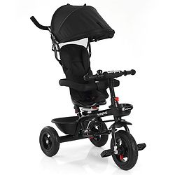 Babyhug Hermes Glider Plug & Play Trike with 360° Rotatable Seat & Parental Handle with Canopy Rubber Wheels & Storage Baskets with Bell - Black