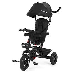 Babyhug Hermes Glider Plug & Play Trike with 360° Rotatable Seat & Parental Handle with Canopy Rubber Wheels & Storage Baskets with Bell - Black