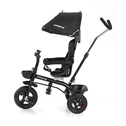 Babyhug Hermes Glider Plug & Play Trike with 360° Rotatable Seat & Parental Handle with Canopy Rubber Wheels & Storage Baskets with Bell - Black