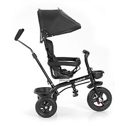 Babyhug Hermes Glider Plug & Play Trike with 360° Rotatable Seat & Parental Handle with Canopy Rubber Wheels & Storage Baskets with Bell - Black