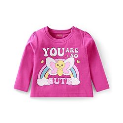 Babyhug Cotton Knit Full Sleeves Night Suit With Butterfly & Text Print - Pink