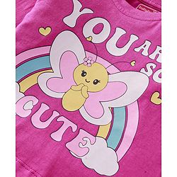 Babyhug Cotton Knit Full Sleeves Night Suit With Butterfly & Text Print - Pink