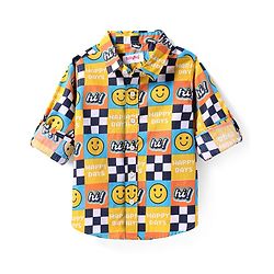 Babyhug Cotton Woven Full Sleeves Shirt with Smiley Print - Yellow & Blue