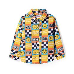 Babyhug Cotton Woven Full Sleeves Shirt with Smiley Print - Yellow & Blue
