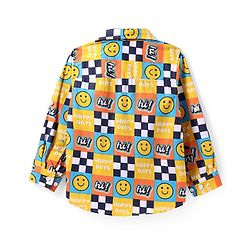 Babyhug Cotton Woven Full Sleeves Shirt with Smiley Print - Yellow & Blue