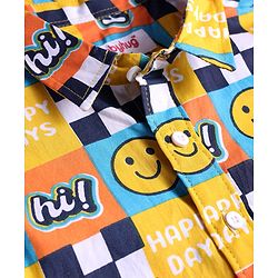 Babyhug Cotton Woven Full Sleeves Shirt with Smiley Print - Yellow & Blue