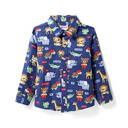 Babyhug Cotton Woven Full Sleeves Shirt with Animal Print - Navy Blue