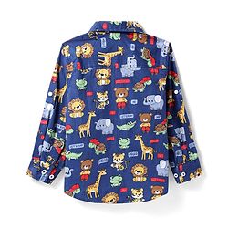Babyhug Cotton Woven Full Sleeves Shirt with Animal Print - Navy Blue