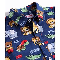 Babyhug Cotton Woven Full Sleeves Shirt with Animal Print - Navy Blue