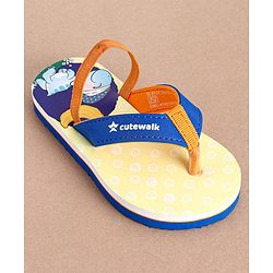 Cute Walk by Babyhug Flip Flops With Turtle Print & Backstrap Closure - Blue