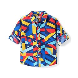Babyhug Cotton Woven Full Sleeves Abstract Printed Shirt - Navy Blue