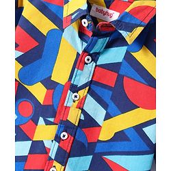 Babyhug Cotton Woven Full Sleeves Abstract Printed Shirt - Navy Blue