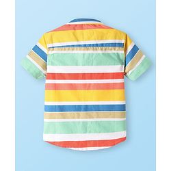 Babyhug Cotton Woven Half Sleeves Striped Shirt with Surf Print - Yellow & Red