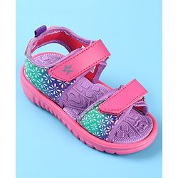 Cute Walk by Babyhug Velcro Closure Sandals with Floral Print - Dark Pink