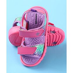 Cute Walk by Babyhug Velcro Closure Sandals with Floral Print - Dark Pink