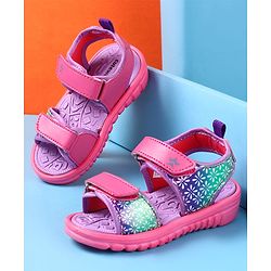 Cute Walk by Babyhug Velcro Closure Sandals with Floral Print - Dark Pink