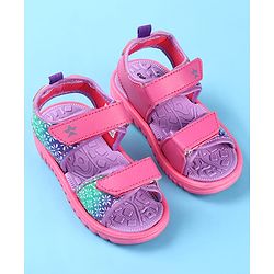 Cute Walk by Babyhug Velcro Closure Sandals with Floral Print - Dark Pink