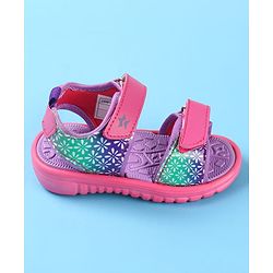 Cute Walk by Babyhug Velcro Closure Sandals with Floral Print - Dark Pink
