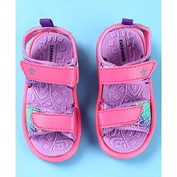 Cute Walk by Babyhug Velcro Closure Sandals with Floral Print - Dark Pink