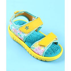 Cute Walk by Babyhug Velcro Closure Sandals with Floral Print - Yellow