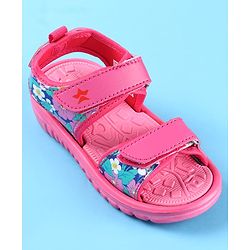 Cute Walk by Babyhug Velcro Closure Sandals with Floral Print - Dark Pink