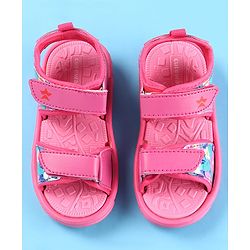 Cute Walk by Babyhug Velcro Closure Sandals with Floral Print - Dark Pink