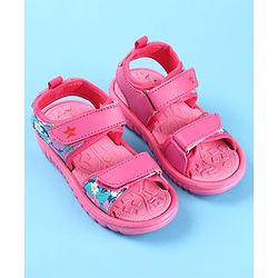 Cute Walk by Babyhug Velcro Closure Sandals with Floral Print - Dark Pink