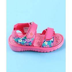 Cute Walk by Babyhug Velcro Closure Sandals with Floral Print - Dark Pink