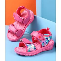 Cute Walk by Babyhug Velcro Closure Sandals with Floral Print - Dark Pink