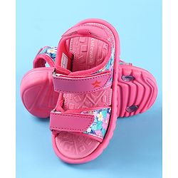 Cute Walk by Babyhug Velcro Closure Sandals with Floral Print - Dark Pink