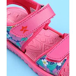 Cute Walk by Babyhug Velcro Closure Sandals with Floral Print - Dark Pink
