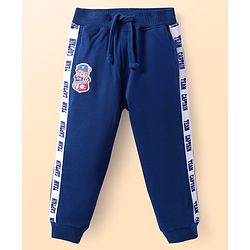 Babyhug  Terry Knit Full Length Lounge Pant With Text Print & Animal Patch - Navy Blue