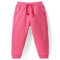 Babyhug  Terry Knit Full Length Lounge Pants with Crochet Detailing - Dark Pink