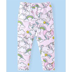 Babyhug Cotton Lycra Knit Full Length Leggings with Star & Unicorn Prints Pack of 3 - Navy Blue Pink & White