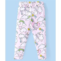 Babyhug Cotton Lycra Knit Full Length Leggings with Star & Unicorn Prints Pack of 3 - Navy Blue Pink & White