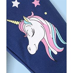 Babyhug Cotton Lycra Knit Full Length Leggings with Star & Unicorn Prints Pack of 3 - Navy Blue Pink & White