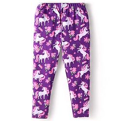 Babyhug Cotton Lycra Knit Full Length Leggings With Unicorn & Polka Dot Print Pack of 3 - Pink Violet & Purple