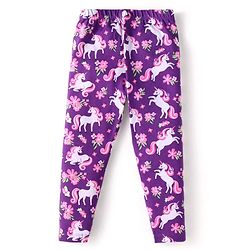 Babyhug Cotton Lycra Knit Full Length Leggings With Unicorn & Polka Dot Print Pack of 3 - Pink Violet & Purple