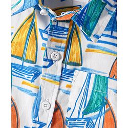 Babyhug Cotton Knit Half Sleeves Collar Shirt with Beach Theme Print- Light Blue & White