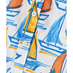 Babyhug Cotton Knit Half Sleeves Collar Shirt with Beach Theme Print- Light Blue & White