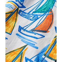 Babyhug Cotton Knit Half Sleeves Collar Shirt with Beach Theme Print- Light Blue & White