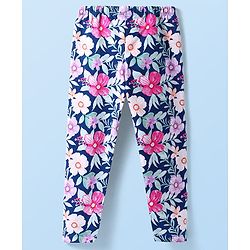 Babyhug Cotton Lycra Knit Full Length Legging With Floral Print - Navy Blue